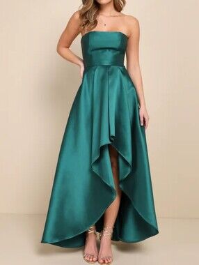 Lulus NWT Broadway Show Emerald Green Strapless High-Low Maxi Dress Size Medium